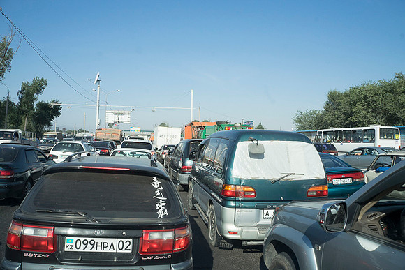 Traffic jam leaving city